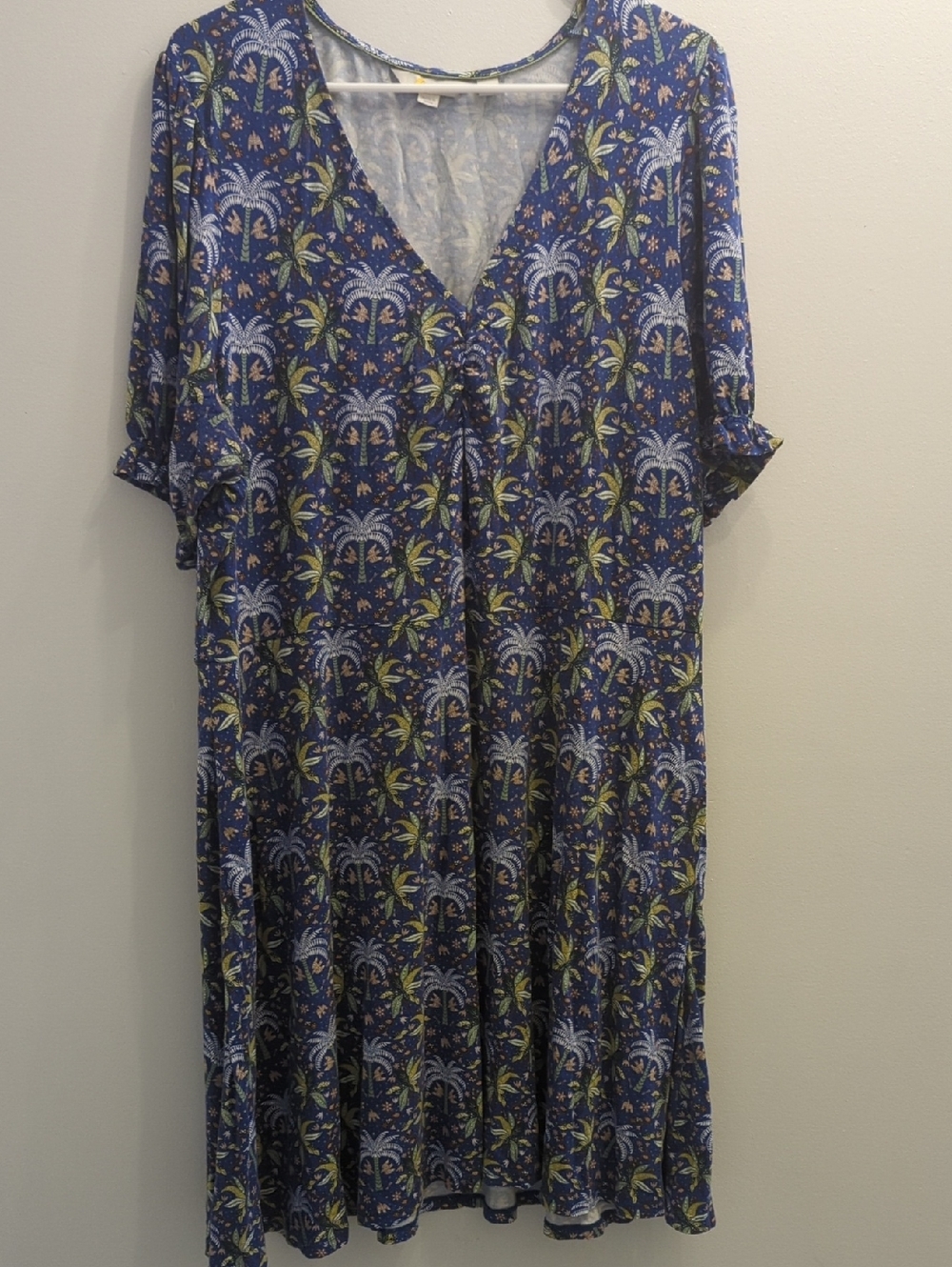 Boden Blue Palm Printed V-Neck Dress (Women's US 20/22R)
